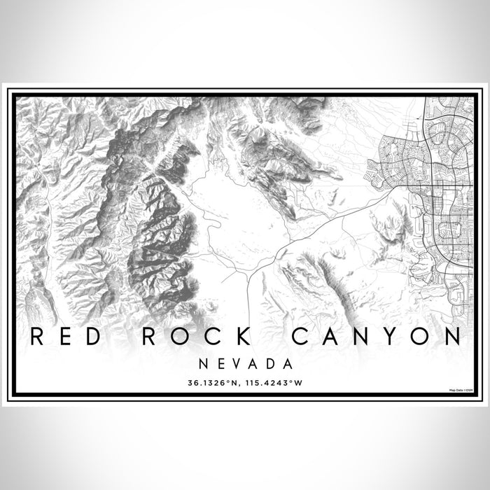 Red Rock Canyon Nevada Map Print Landscape Orientation in Classic Style With Shaded Background