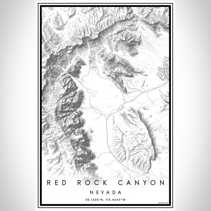 Red Rock Canyon Nevada Map Print Portrait Orientation in Classic Style With Shaded Background