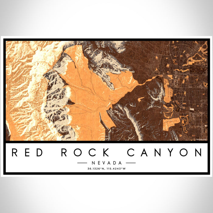 Red Rock Canyon Nevada Map Print Landscape Orientation in Ember Style With Shaded Background