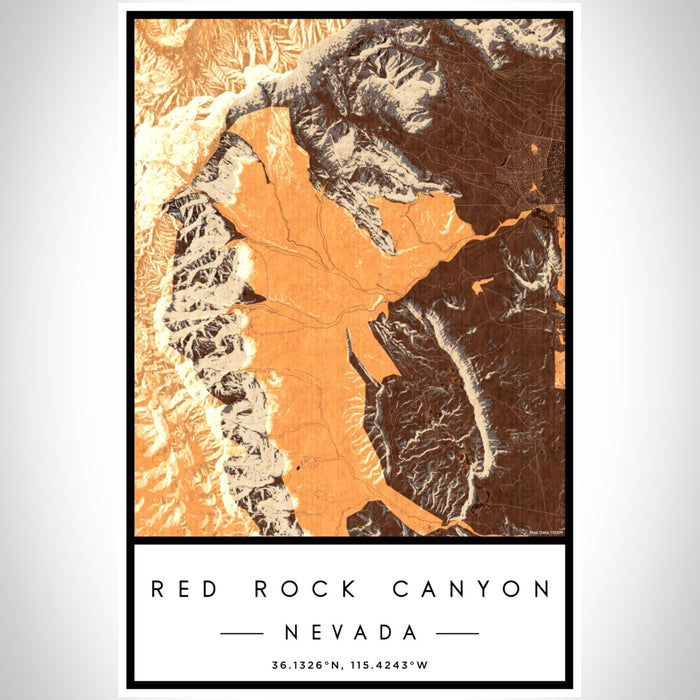 Red Rock Canyon Nevada Map Print Portrait Orientation in Ember Style With Shaded Background