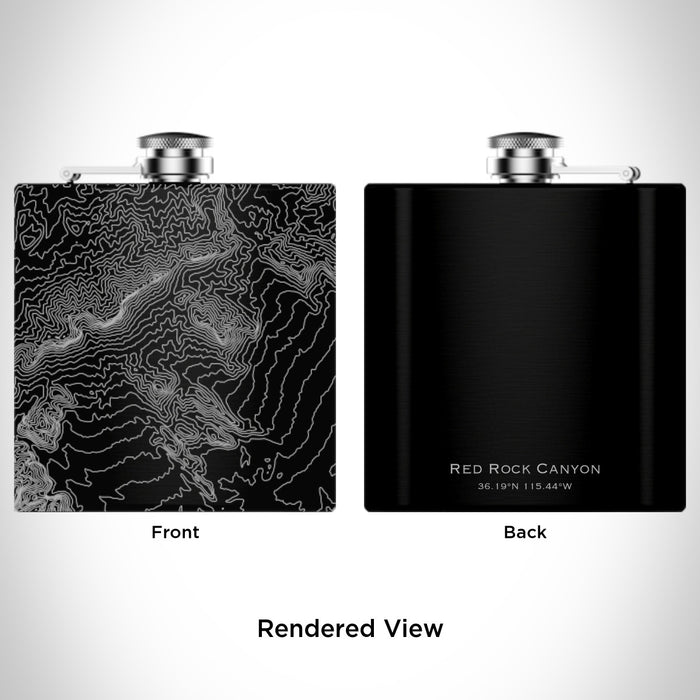Rendered View of Red Rock Canyon Nevada Map Engraving on 6oz Stainless Steel Flask in Black
