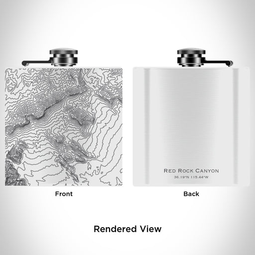 Rendered View of Red Rock Canyon Nevada Map Engraving on 6oz Stainless Steel Flask in White