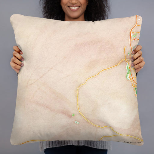 Person holding 22x22 Custom Red Rock Canyon Nevada Map Throw Pillow in Watercolor