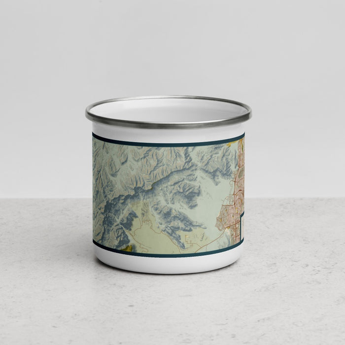 Front View Custom Red Rock Canyon Nevada Map Enamel Mug in Woodblock