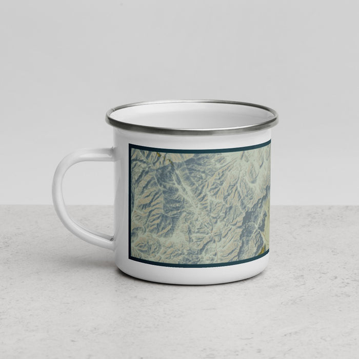 Left View Custom Red Rock Canyon Nevada Map Enamel Mug in Woodblock