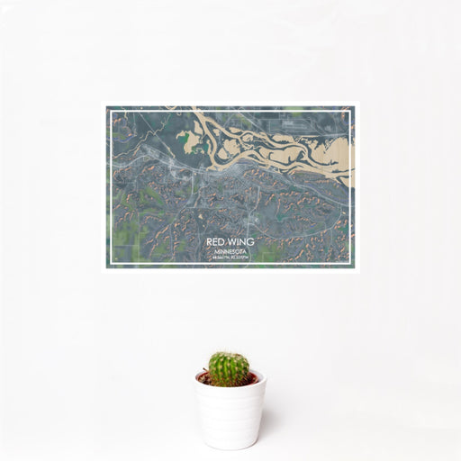 12x18 Red Wing Minnesota Map Print Landscape Orientation in Afternoon Style With Small Cactus Plant in White Planter
