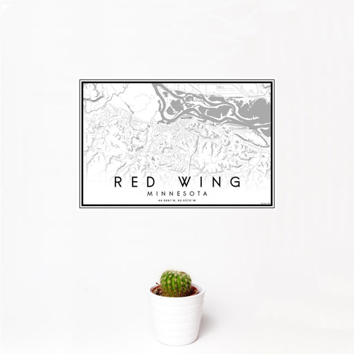 12x18 Red Wing Minnesota Map Print Landscape Orientation in Classic Style With Small Cactus Plant in White Planter