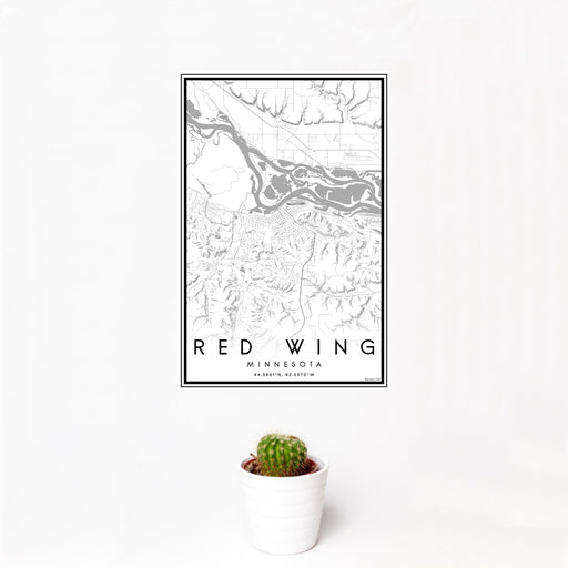 12x18 Red Wing Minnesota Map Print Portrait Orientation in Classic Style With Small Cactus Plant in White Planter