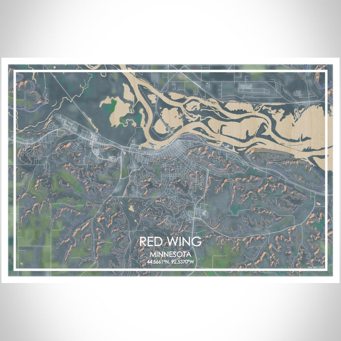 Red Wing Minnesota Map Print Landscape Orientation in Afternoon Style With Shaded Background