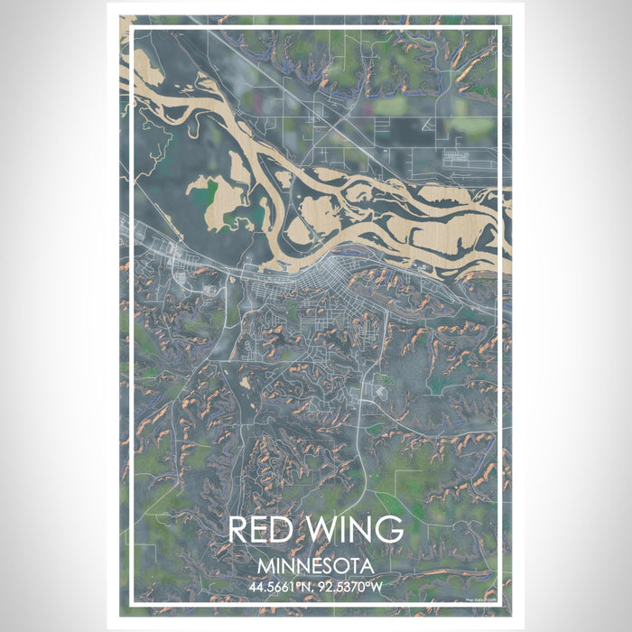 Red Wing Minnesota Map Print Portrait Orientation in Afternoon Style With Shaded Background
