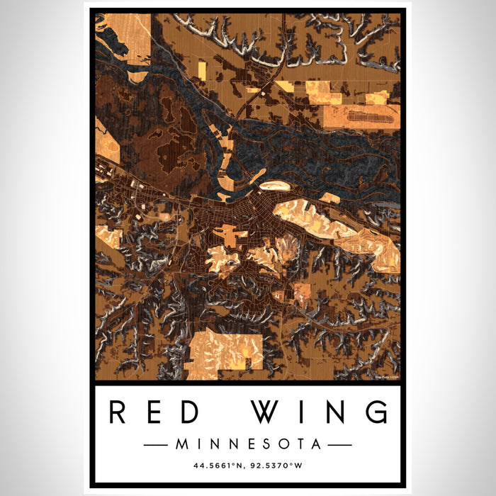 Red Wing Minnesota Map Print Portrait Orientation in Ember Style With Shaded Background