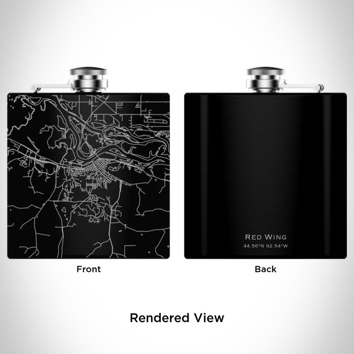 Rendered View of Red Wing Minnesota Map Engraving on 6oz Stainless Steel Flask in Black