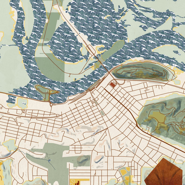 Red Wing Minnesota Map Print in Woodblock Style Zoomed In Close Up Showing Details