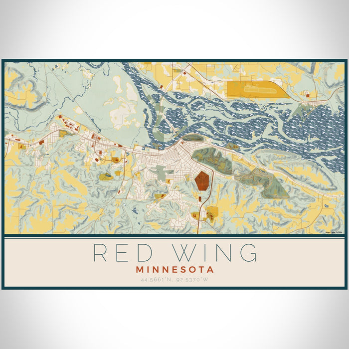Red Wing Minnesota Map Print Landscape Orientation in Woodblock Style With Shaded Background