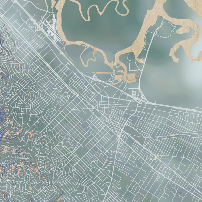 Redwood City California Map Print in Afternoon Style Zoomed In Close Up Showing Details