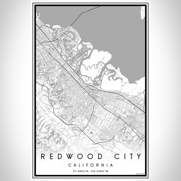 Redwood City California Map Print Portrait Orientation in Classic Style With Shaded Background