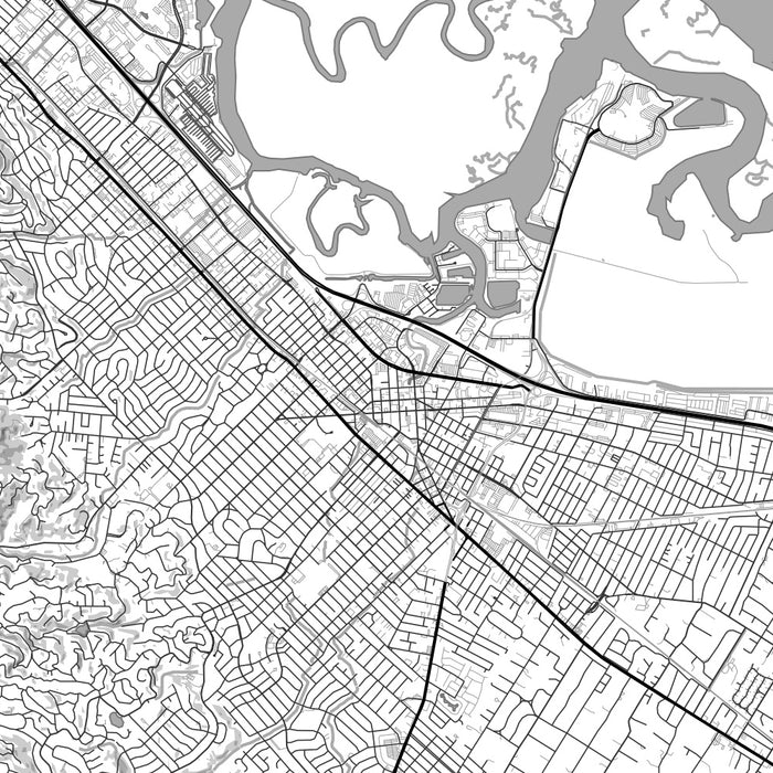 Redwood City California Map Print in Classic Style Zoomed In Close Up Showing Details