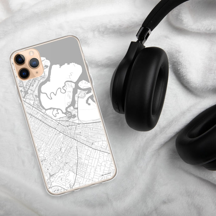 Custom Redwood City California Map Phone Case in Classic on Table with Black Headphones