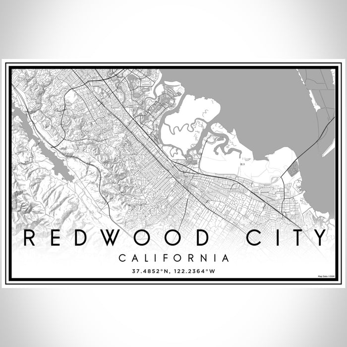 Redwood City California Map Print Landscape Orientation in Classic Style With Shaded Background