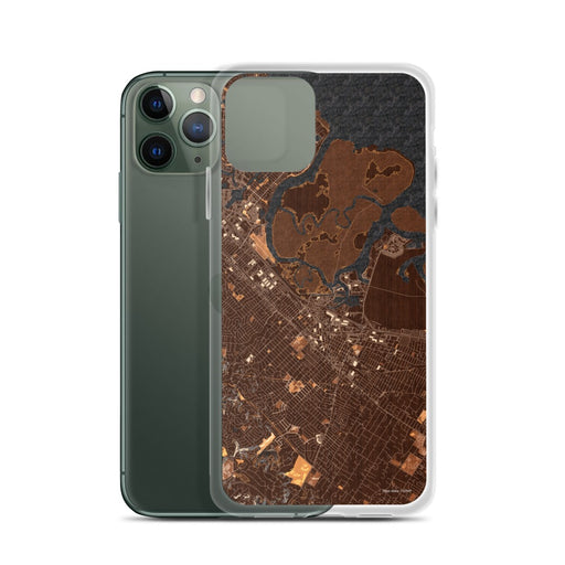 Custom Redwood City California Map Phone Case in Ember on Table with Laptop and Plant