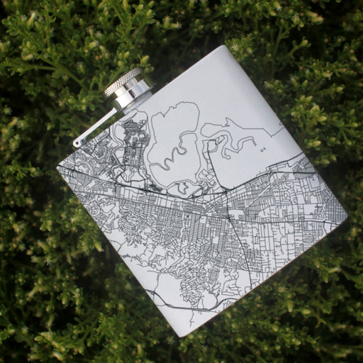 Redwood City California Custom Engraved City Map Inscription Coordinates on 6oz Stainless Steel Flask in White