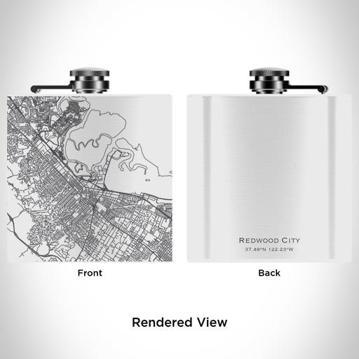 Rendered View of Redwood City California Map Engraving on 6oz Stainless Steel Flask in White
