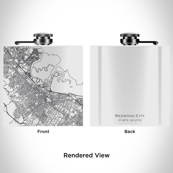 Rendered View of Redwood City California Map Engraving on 6oz Stainless Steel Flask in White
