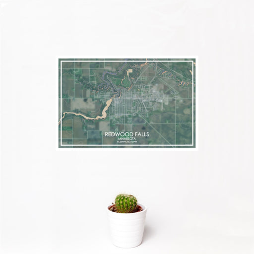 12x18 Redwood Falls Minnesota Map Print Landscape Orientation in Afternoon Style With Small Cactus Plant in White Planter