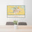 24x36 Redwood Falls Minnesota Map Print Lanscape Orientation in Woodblock Style Behind 2 Chairs Table and Potted Plant