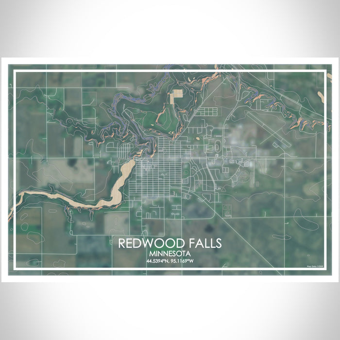 Redwood Falls Minnesota Map Print Landscape Orientation in Afternoon Style With Shaded Background
