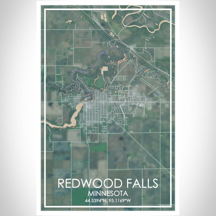 Redwood Falls Minnesota Map Print Portrait Orientation in Afternoon Style With Shaded Background
