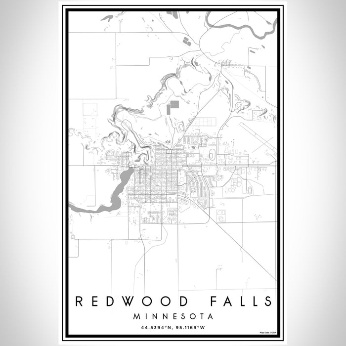 Redwood Falls Minnesota Map Print Portrait Orientation in Classic Style With Shaded Background