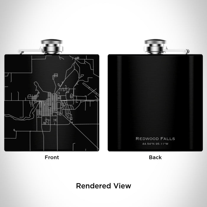 Rendered View of Redwood Falls Minnesota Map Engraving on 6oz Stainless Steel Flask in Black