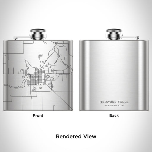 Rendered View of Redwood Falls Minnesota Map Engraving on 6oz Stainless Steel Flask