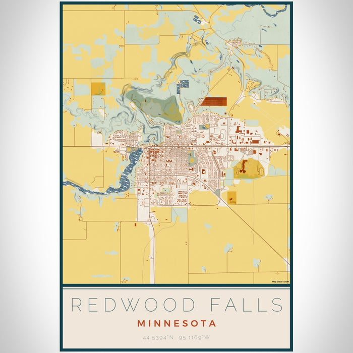 Redwood Falls Minnesota Map Print Portrait Orientation in Woodblock Style With Shaded Background