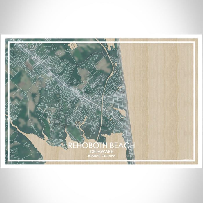 Rehoboth Beach Delaware Map Print Landscape Orientation in Afternoon Style With Shaded Background