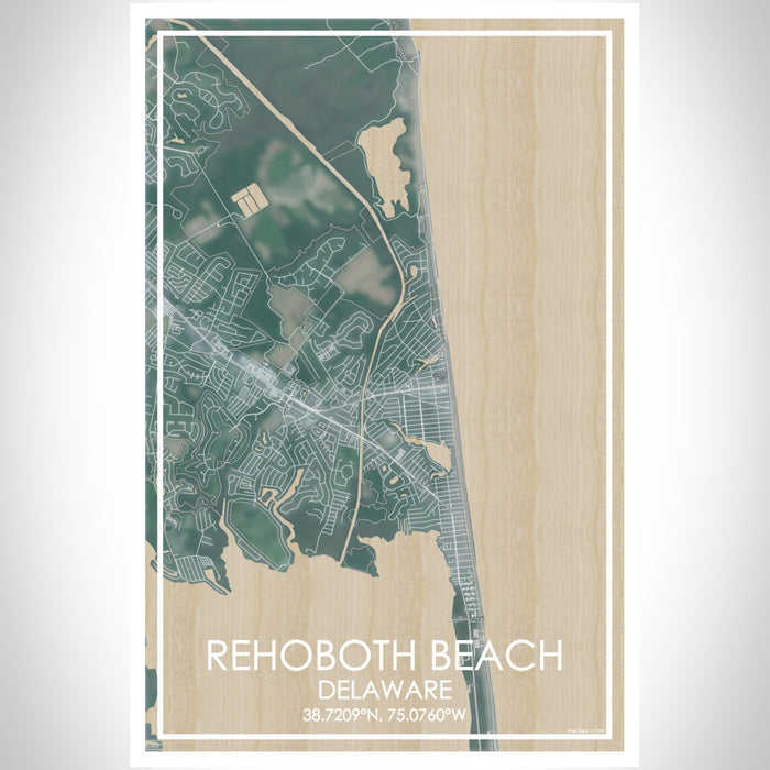 Rehoboth Beach Delaware Map Print Portrait Orientation in Afternoon Style With Shaded Background