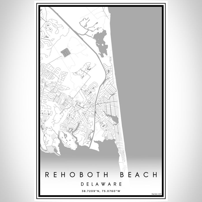 Rehoboth Beach Delaware Map Print Portrait Orientation in Classic Style With Shaded Background