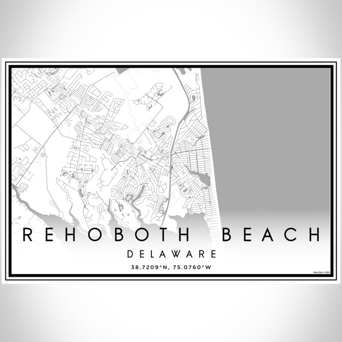 Rehoboth Beach Delaware Map Print Landscape Orientation in Classic Style With Shaded Background