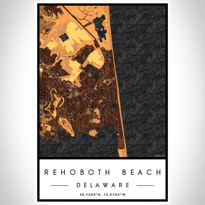 Rehoboth Beach Delaware Map Print Portrait Orientation in Ember Style With Shaded Background