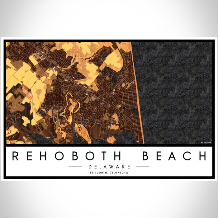 Rehoboth Beach Delaware Map Print Landscape Orientation in Ember Style With Shaded Background