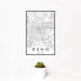 12x18 Reno Nevada Map Print Portrait Orientation in Classic Style With Small Cactus Plant in White Planter