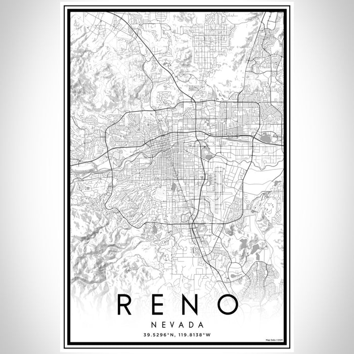 Reno Nevada Map Print Portrait Orientation in Classic Style With Shaded Background