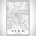 Reno Nevada Map Print Portrait Orientation in Classic Style With Shaded Background