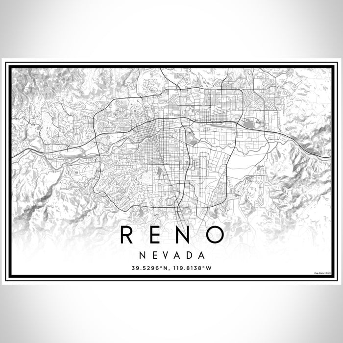 Reno Nevada Map Print Landscape Orientation in Classic Style With Shaded Background