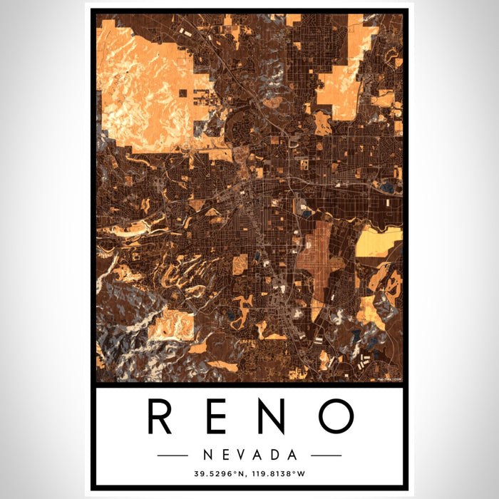 Reno Nevada Map Print Portrait Orientation in Ember Style With Shaded Background