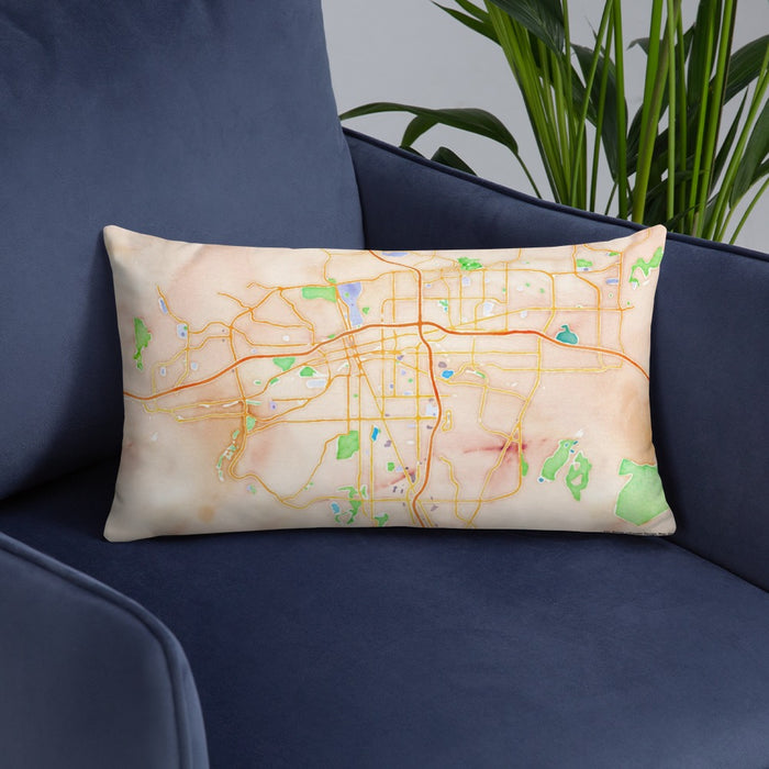 Custom Reno Nevada Map Throw Pillow in Watercolor on Blue Colored Chair