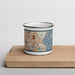 Front View Custom Revere Massachusetts Map Enamel Mug in Woodblock on Cutting Board