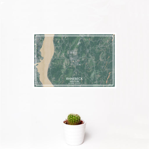 12x18 Rhinebeck New York Map Print Landscape Orientation in Afternoon Style With Small Cactus Plant in White Planter