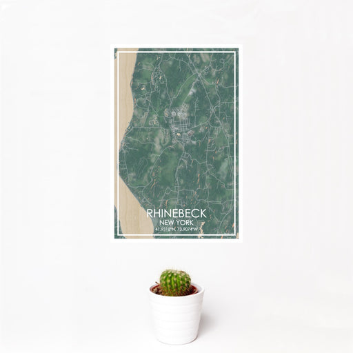 12x18 Rhinebeck New York Map Print Portrait Orientation in Afternoon Style With Small Cactus Plant in White Planter